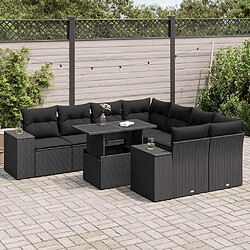 vidaXL Salon de jardin 9 pcs avec coussins noir résine tressée