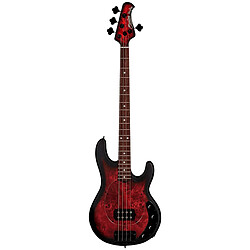 Avis StingRay RAY34 Poplar Burl Dark Scarlet Burst Satin Sterling by Music Man