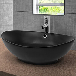 Lavabo avec vidage et trop-plein 59x38x19 cm noir en céramique ML-Design