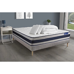 ACTISOM Pack prêt à dormir matelas Ressorts ensachés + Mémoire de forme ACTIFLEX ERGO 140x200 + sommier KIT gris +2oreillers+couette