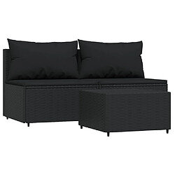 vidaXL Salon de jardin 3 pcs avec coussins Noir Résine tressée