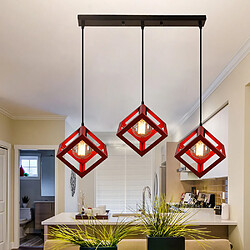 Acheter Stoex Lustre Creative Cube Rouge Plafonnier Antique À 3 Lumières Suspension Luminaire Rétro en Métal, Pour Bureau, Chambre À Coucher, Cuisine, Bar, E27