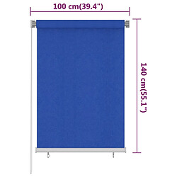 vidaXL Store roulant d'extérieur 100x140 cm Bleu PEHD pas cher