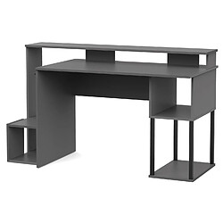 Pegane Bureau gamer, table de jeu avec compartiments en aggloméré avec finition grise - Longueur 150 x Profondeur 67 x Hauteur 77 cm