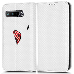 Etui en PU grille de texture, fermeture automatique magnétique avec support pour votre Asus ROG Phone 3 Strix/ROG Phone 3 ZS661KS - blanc