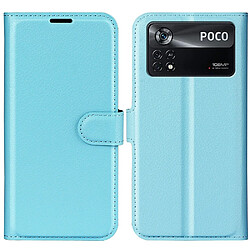 Etui en PU texture litchi avec support, bleu pour votre Xiaomi Poco X4 Pro 5G