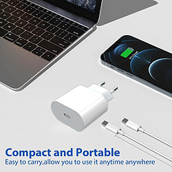 Chargeur Blanc Rapide 20W + Cable USB-C Lightning pour iPhone 14 / 14 PLUS / 14 PRO / 14 PRO MAX / 13 / 13 MINI / 13 PRO / 13 PRO MAX / 12 / 12 MINI / 12 PRO /12 PRO MAX/11/11 PRO/11 PRO MAX/ X / XS / XS MAX / XR - Little Boutik®