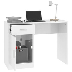 Acheter Maison Chic Bureau solide,Table de travail,Bureau d'ordinateur avec tiroir et armoire Blanc brillant 100x40x73 cm -GKD92386