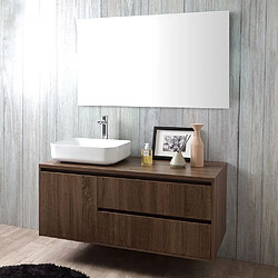 Kiamami Valentina MEUBLE DE SALLE DE BAIN SUSPENDU AVEC ASPECT EN BOIS DE NOYER FONCÉ 120CM ET MIROIR AVEC BORDS POLIS | SIENA