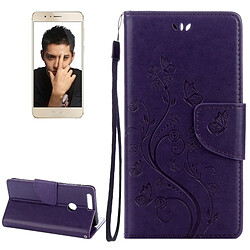 Wewoo Housse Étui Violet pour Huawei Honor 8 Fleurs Gaufrage Horizontal en cuir Flip avec support & Slots de cartes Portefeuille & Longe