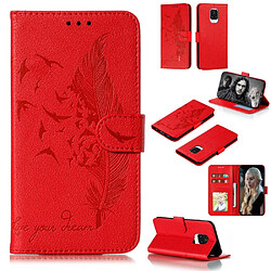 Etui en PU empreinte motif plume peau de litchi rouge pour votre Xiaomi Redmi Note 9S/Note 9 Pro Max/Note 9 Pro