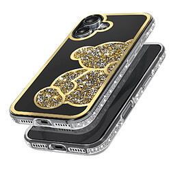 Avizar Coque Paillette pour iPhone 16 Plus Motif Ourson avec Strass Dorée