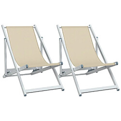 vidaXL Chaises de plage pliantes lot de 2 crème aluminium et textilène