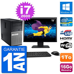 PC Dell 3010 MT Ecran 19" i7-2600 RAM 16Go Disque Dur 1To HDMI Windows 10 Wifi - Occasion