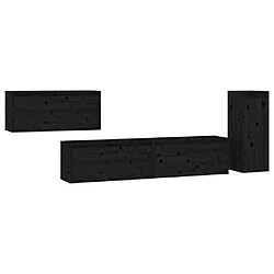 vidaXL Meubles TV 4 pcs Noir Bois massif de pin