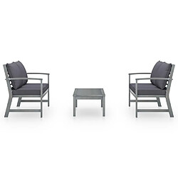 Avis Maison Chic Salon de jardin 3 pcs - Table et chaises d'extérieur - Mobilier/Meubles de jardin Moderne avec coussin Bois d'acacia solide Gris -MN63096