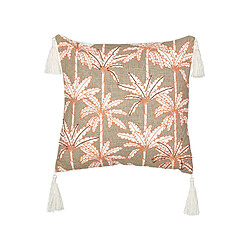 Beliani Coussin MELOBESIA Coton 45 x 45 cm Motif de plante Beige