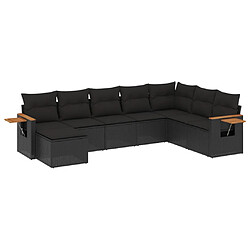 vidaXL Salon de jardin 8 pcs avec coussins noir résine tressée