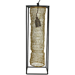 L'Héritier Du Temps Plafonnier Moderne Chic avec Abat Jour Grillagé Doré Cage Noire Eclairage Contemporain 1 Lumière Suspension en Métal 15x15x45cm