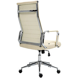 Avis Decoshop26 Fauteuil de bureau avec accoudoirs siège pivotant mécanisme à bascule en cuir véritable crème 10_0002517