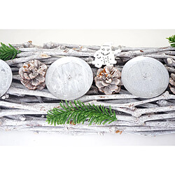 Mendler Couronne de l'avent, bois, 60x16x9cm, blanc-gris ~ bougies blanches pas cher