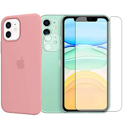 Protection intégrale Verre Trempé pour iPhone 11 + Verre Trempé Caméra Arrière + Coque souple silicone Rose Clair - Visiodirect -