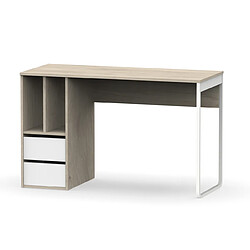 Pegane Bureau coloris effet bois/blanc - Hauteur 74 x Longueur 120 x Profondeur 55 cm