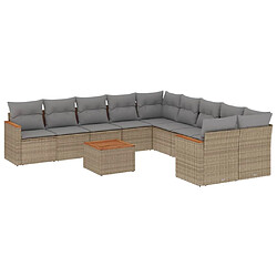 vidaXL Salon de jardin et coussins 11 pcs mélange beige résine tressée