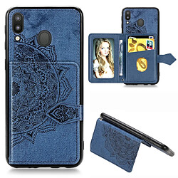 Wewoo Housse Coque Pour Galaxy M20 Mandala Embossed Magnetic Cloth PU + TPU + PC Case with Holder & Card Slots & Wallet & Photo Frame & Strap Blue