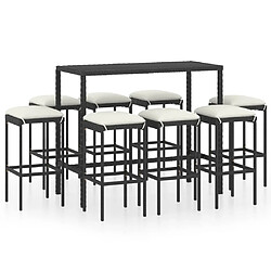 Maison Chic Ensemble de bar de jardin 9 pcs et coussins,Table + chaises + coussins de jardin Résine tressée Noir -GKD450173