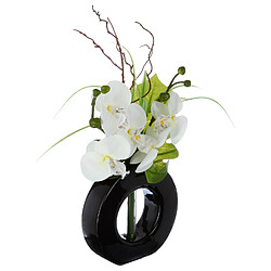 Atmosphera, Createur D'Interieur Composition florale vase noir - Hauteur 44 cm - Orchidée fleur blanche