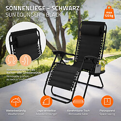 ML-Design 2x Chaise longue bain de soleil en acier noir avec appui-tête et porte-boisson