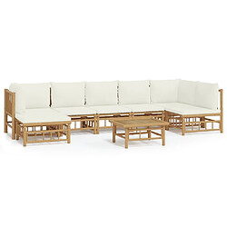 Maison Chic Salon de jardin 8 pcs + coussins - Mobilier/Meubles de jardin - Table et chaises d'extérieur blanc crème bambou -MN93782