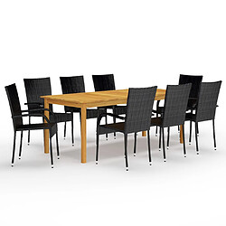 vidaXL Ensemble à manger de jardin 9 pcs - Noir Ensemble de jardin - Résine tressée - Bois d'acacia - Chaises empilables - Noir