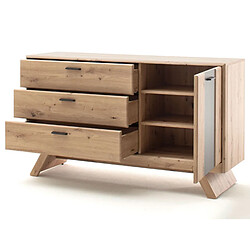 Pegane Buffet coloris chêne avec 1 porte et 3 tiroirs - Longueur 144 x Hauteur 84 x Profondeur 44 cm