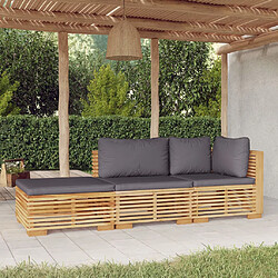 vidaXL Salon de jardin 3 pcs avec coussins Bois de teck solide