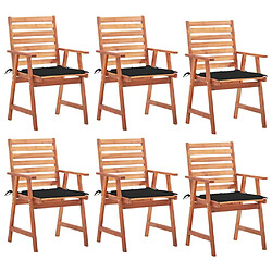 vidaXL Chaises à manger d'extérieur lot de 6 et coussins Acacia massif