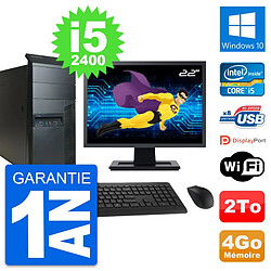 PC Tour Lenovo M91p Ecran 22" Intel i5-2400 RAM 4Go Disque 2To Windows 10 Wifi - Occasion