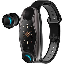 Chrono T90 2 en 1 Bracelet Intelligent Sans Fil Bluetooth Casque Combo Running Musique Bracelet Écouteurs Fréquence Cardiaque Pression Artérielle Fitness Tracker(noir)