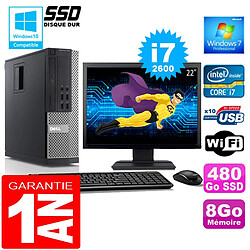 PC DELL 990 SFF Core I7-2600 Ram 8Go Disque 480 Go SSD Wifi W7 Ecran 22" - Occasion