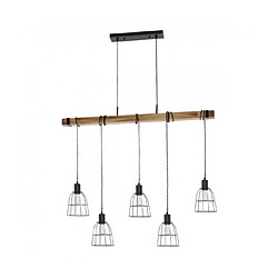 Luminaire Center Suspension industrielle et rétro Ponte Noir en métal et bois