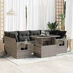 vidaXL Salon de jardin avec coussins 7 pcs gris résine tressée 