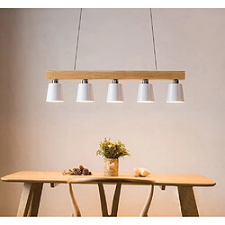 Acheter NETTLIFE Suspension 5 ampoules E27 blanc moderne Métal et bois lampe de salle à manger Diam.102cm pour cuisine salon couloir hôtel