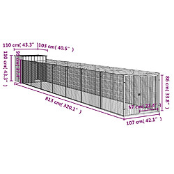 vidaXL Niche pour chien avec cour anthracite 110x813x110 cm pas cher