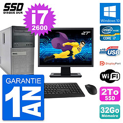 PC Tour Dell 990 Ecran 27" Intel Core i7-2600 RAM 32Go SSD 2To Windows 10 Wifi - Occasion