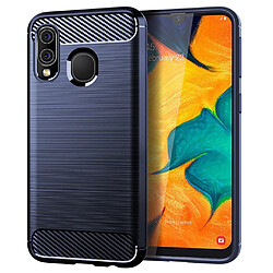 Coque en TPU anti-rayures, texture fibre de carbone, surface brossée bleu pour votre Samsung Galaxy A40