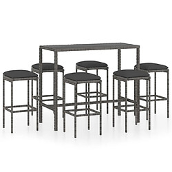 Maison Chic Ensemble de bar de jardin 7 pcs et coussins,Table + chaises + coussins de jardin Résine tressée Gris -GKD328737