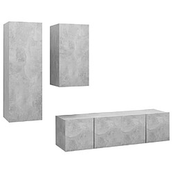 vidaXL Ensemble de meubles TV 4 pcs Gris béton Bois d'ingénierie