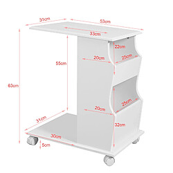 SoBuy FBT67-W Table d’Appoint Bout de Canapé Moderne roulante avec 2 Compartiments de Rangement