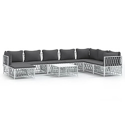 vidaXL Salon de jardin avec coussins 9 pcs blanc acier